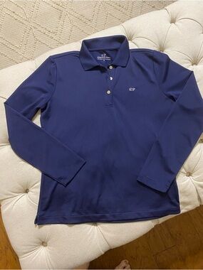 Vineyard Vines Men's Long-Sleeve Polo Shirt - Navy Blue, lightweight material